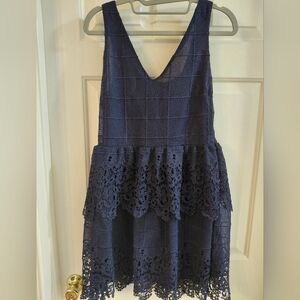 Alya Navy Lace Tiered V-Neck Dress